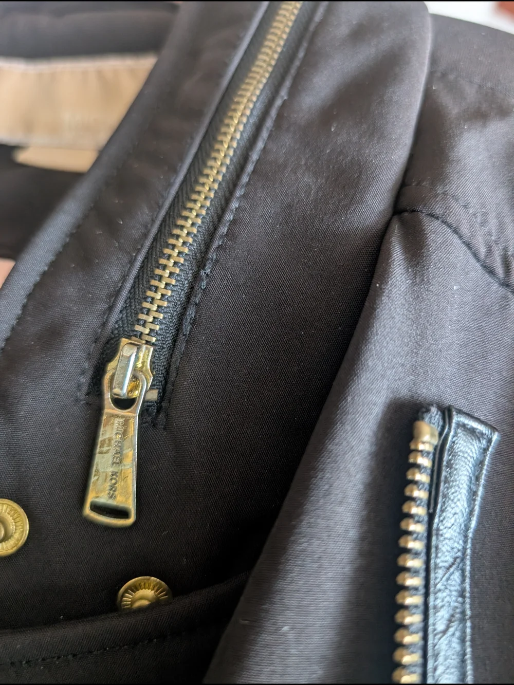 MICHAEL Michael Kors Black Trench Coat with Gold Hardware Accents - Picture 11 of 11